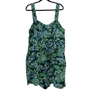 LOFT Linen Blend Green and Blue Paisley Romper NEW Size 16